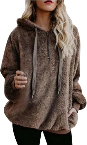 Womens Sweateshirt Oversized Pullover Hoodie Fuzzy Fleece Sweatshirt Fluffy Coat Winter Warm Coat Outwear with Pocket