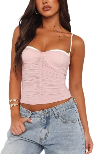 Women's Tank Top Spaghetti Strap Camisoles Sleeveless Square Neck Cami Tops Lace Crop Tank Top Summer Y2K Streetwear