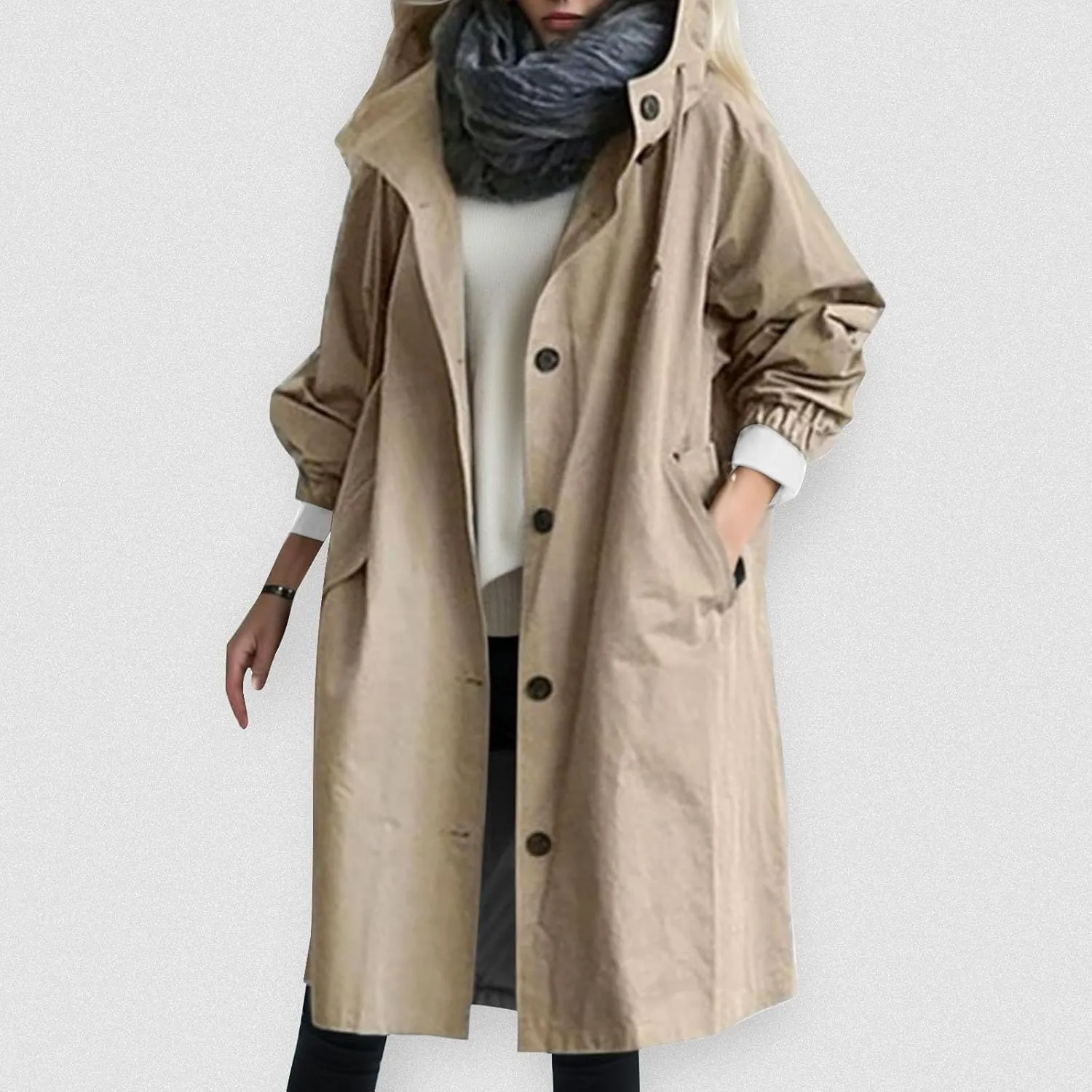 Womens Trench Coat Lightweight Raincoat Waterproof Long Hooded Trench Coat Lined Plus Size Windbreaker Elegant Jacket