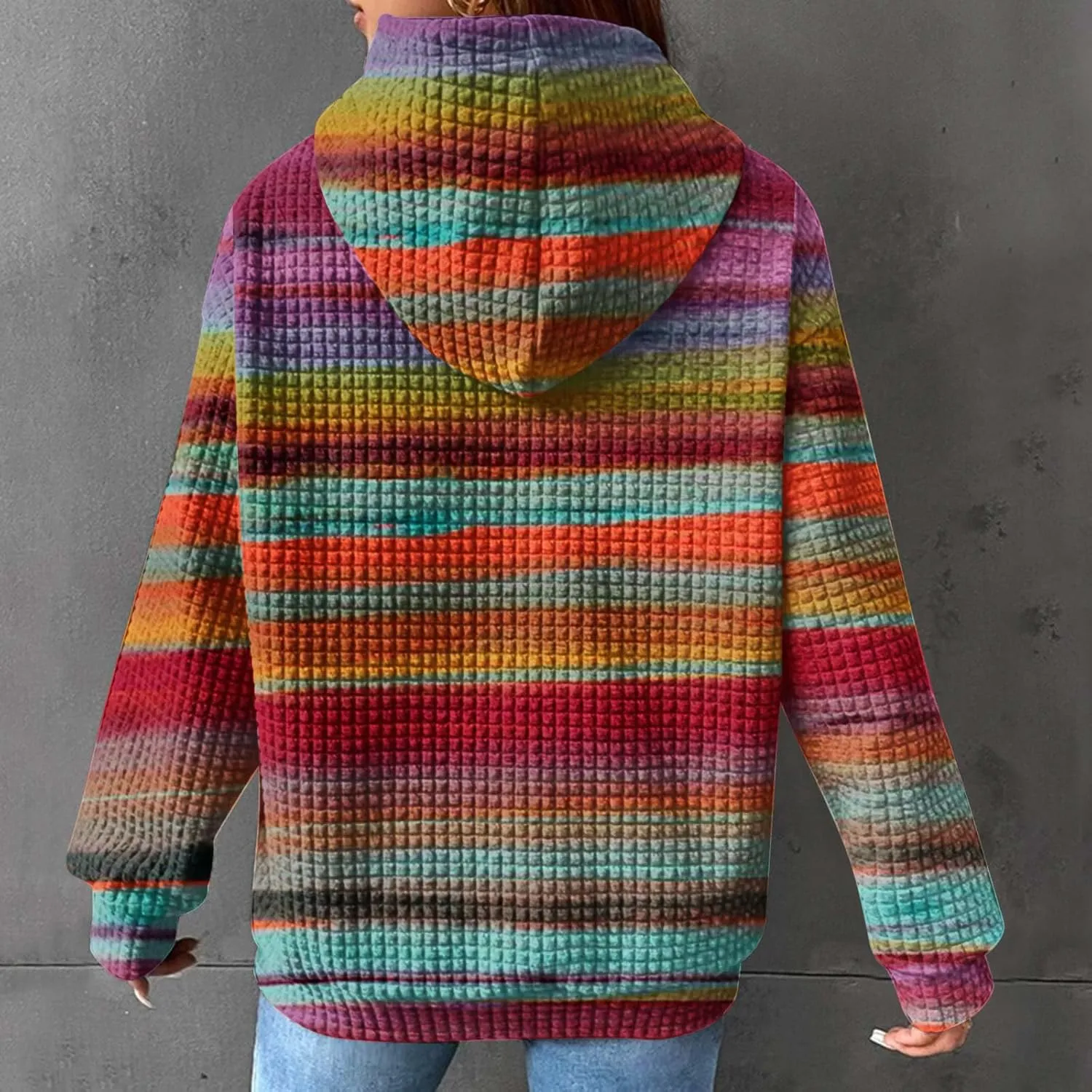 Womens Waffle Knit Hoodies Cute Hooded Sweatshirt Fall Casual Drawstring Pullover Sweater Workout Gym Hoodie Tops