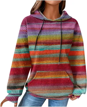 Womens Waffle Knit Hoodies Cute Hooded Sweatshirt Fall Casual Drawstring Pullover Sweater Workout Gym Hoodie Tops