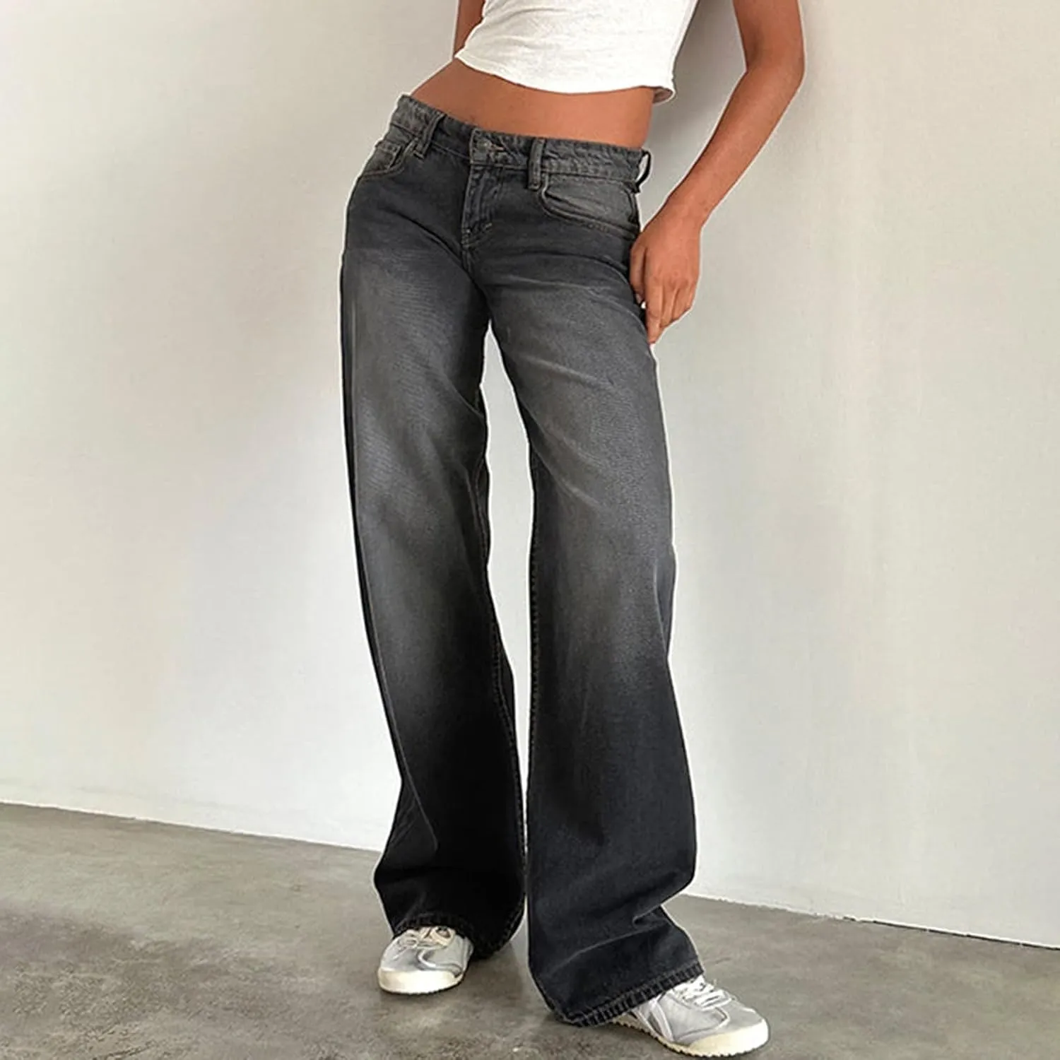 Women's Wide Leg Jeans Straight Leg Boyfriend Denim Pants Low Rise Baggy Jeans Casual Loose Jeans Y2K E-Girl Pants