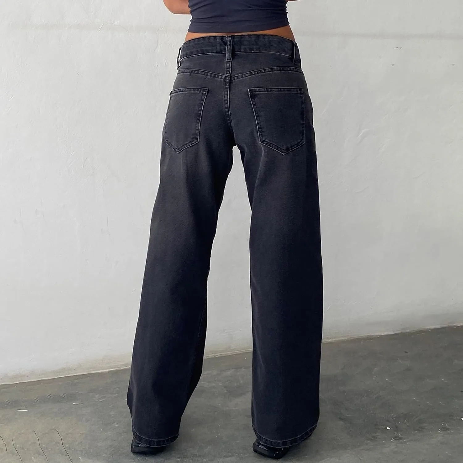 Women's Wide Leg Jeans Straight Leg Boyfriend Denim Pants Low Rise Baggy Jeans Casual Loose Jeans Y2K E-Girl Pants