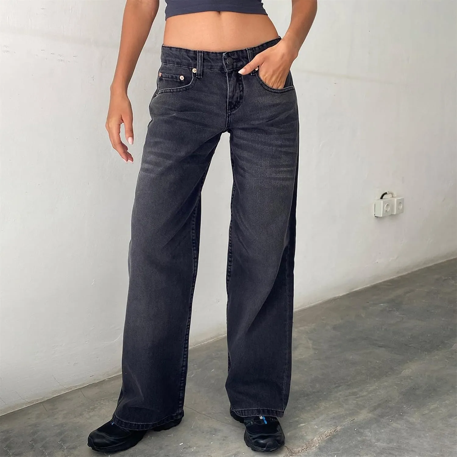 Women's Wide Leg Jeans Straight Leg Boyfriend Denim Pants Low Rise Baggy Jeans Casual Loose Jeans Y2K E-Girl Pants