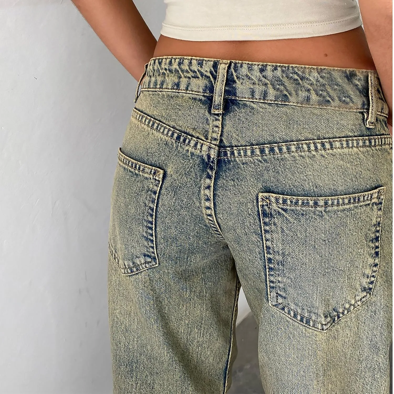 Women's Wide Leg Jeans Straight Leg Boyfriend Denim Pants Low Rise Baggy Jeans Casual Loose Jeans Y2K E-Girl Pants