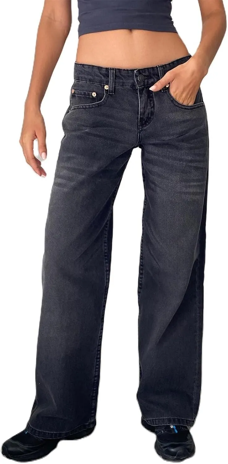 Women's Wide Leg Jeans Straight Leg Boyfriend Denim Pants Low Rise Baggy Jeans Casual Loose Jeans Y2K E-Girl Pants