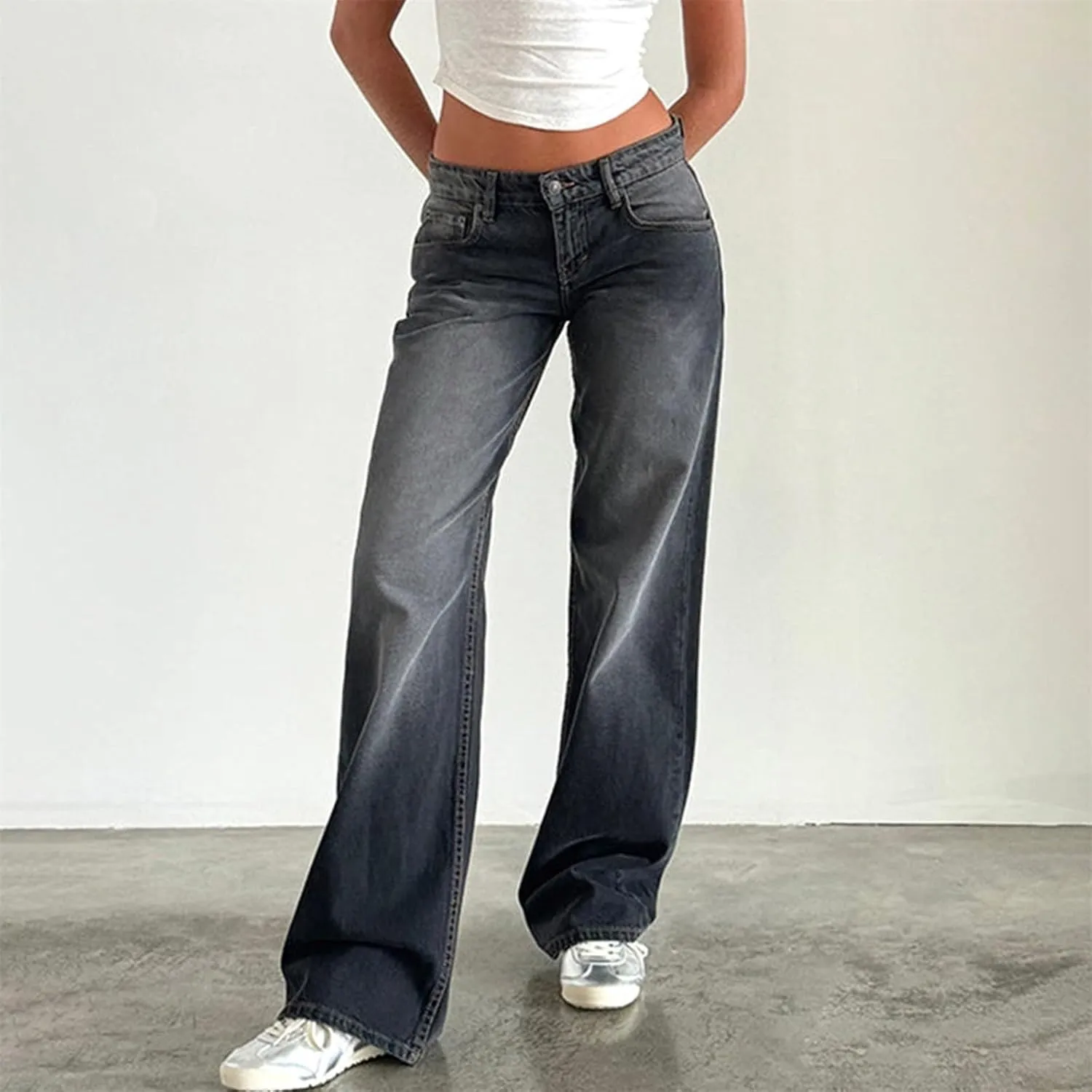 Women's Wide Leg Jeans Straight Leg Boyfriend Denim Pants Low Rise Baggy Jeans Casual Loose Jeans Y2K E-Girl Pants