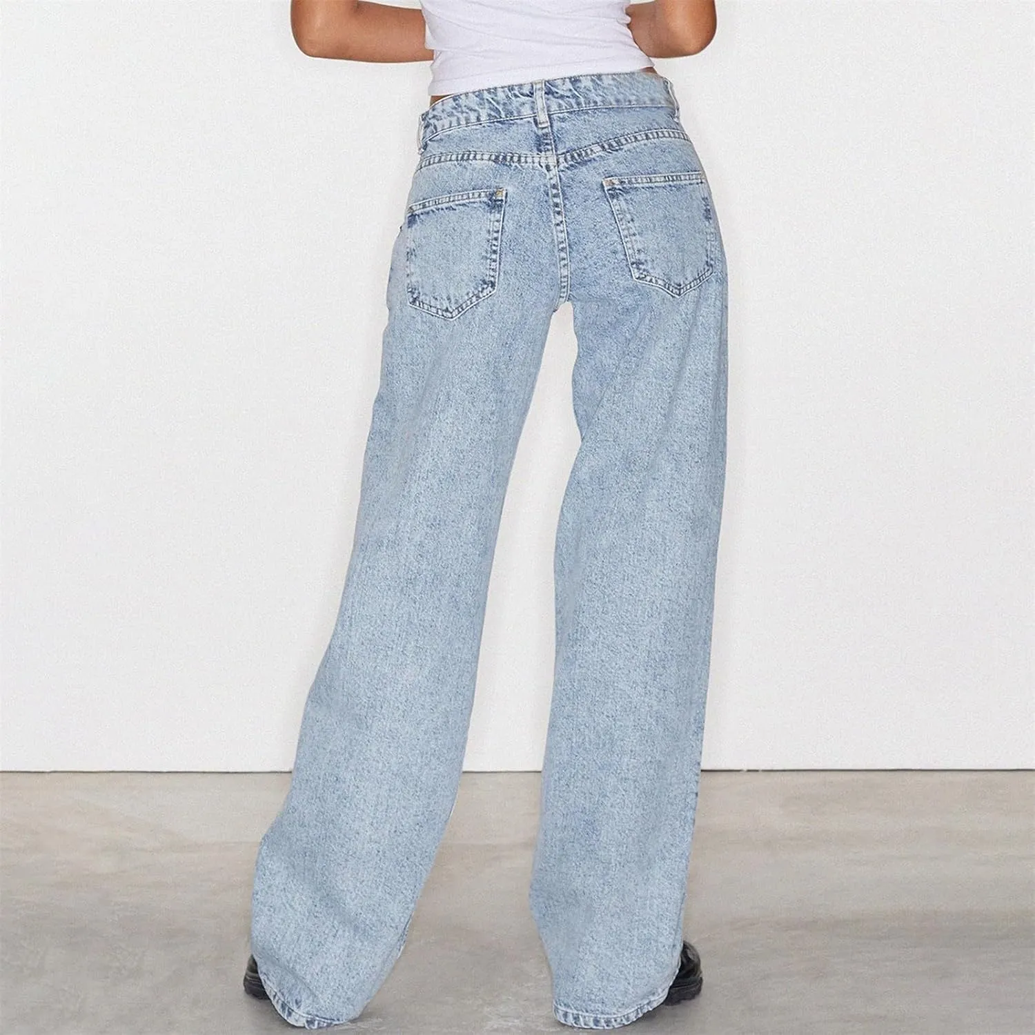 Women's Wide Leg Jeans Straight Leg Boyfriend Denim Pants Low Rise Baggy Jeans Casual Loose Jeans Y2K E-Girl Pants