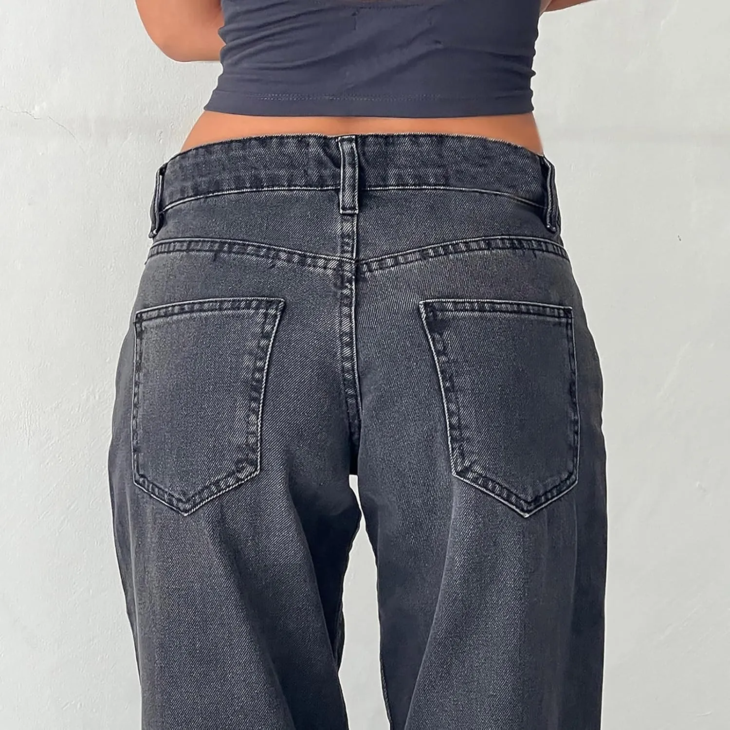 Women's Wide Leg Jeans Straight Leg Boyfriend Denim Pants Low Rise Baggy Jeans Casual Loose Jeans Y2K E-Girl Pants