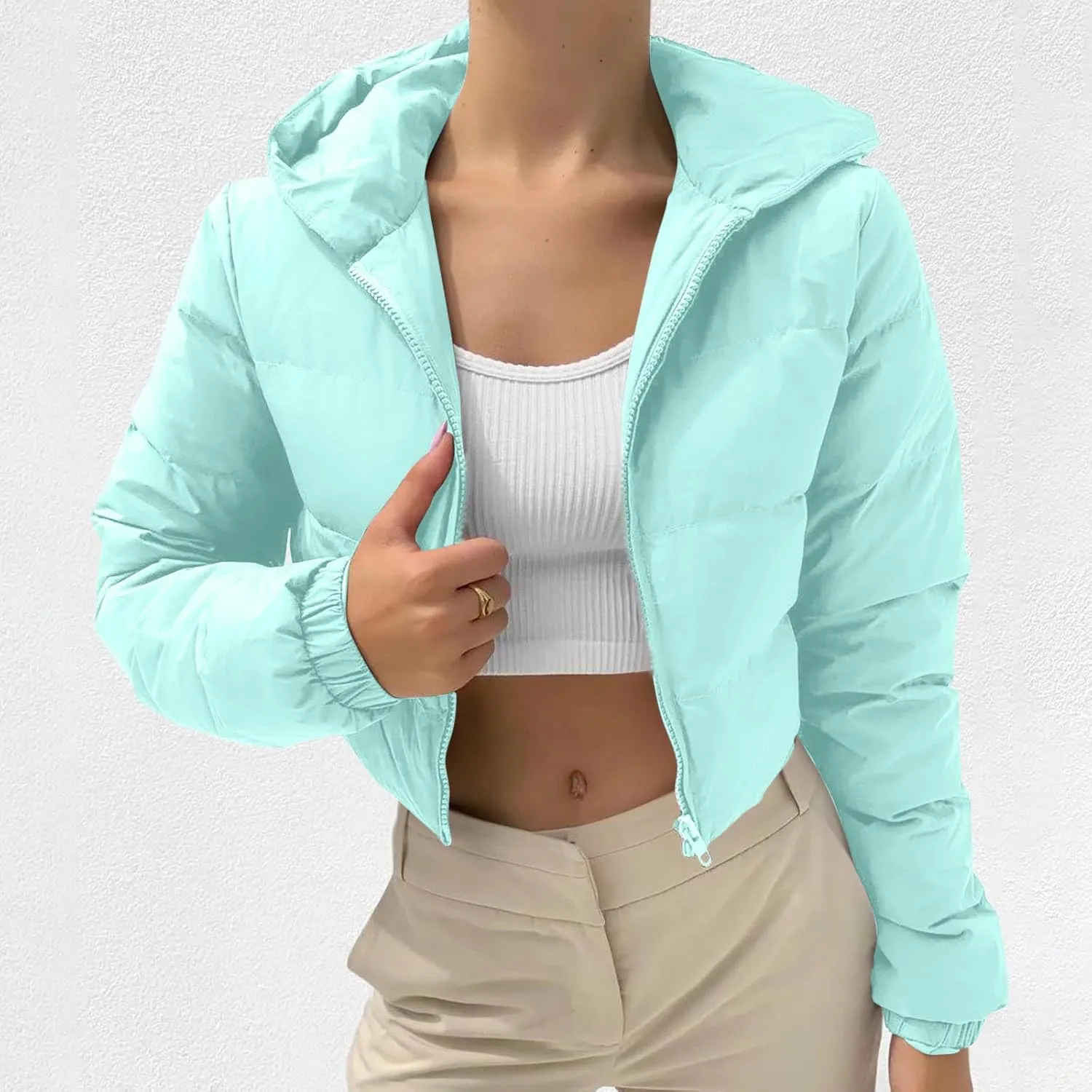 Women's Winter Casual Crop Puffer Jacket Teen Girl Hooded Cotton Padded Jacket Y2K Pockets Baggy Short Coats