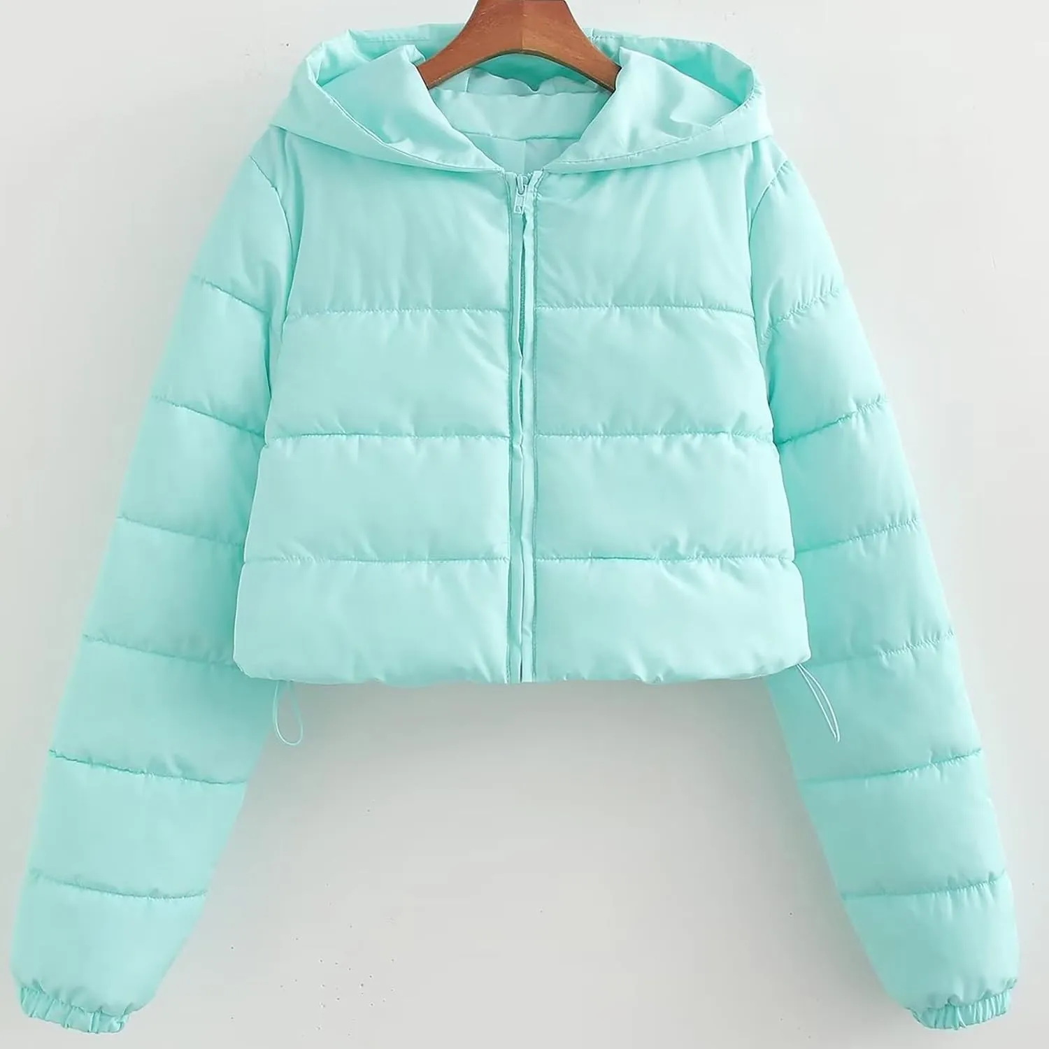 Women's Winter Casual Crop Puffer Jacket Teen Girl Hooded Cotton Padded Jacket Y2K Pockets Baggy Short Coats