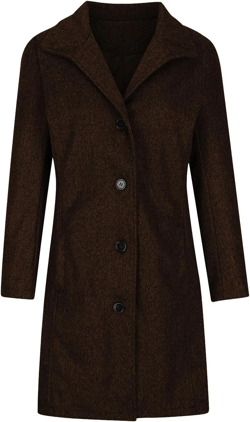 Women's Wool Blend Trench Coat Casual Single Breasted Pea Coat Thicken Stand Collar Mid Long Overcoat with Pocket