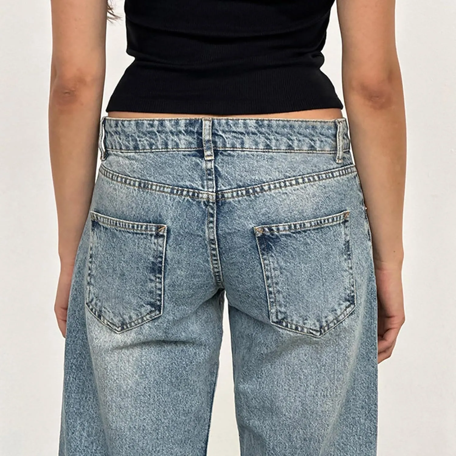 Women's Y2K Baggy Jeans Trendy Low Rise Jeans Casual Straight Leg Jeans Loose Boyfriend Denim Pants Fall Outfits