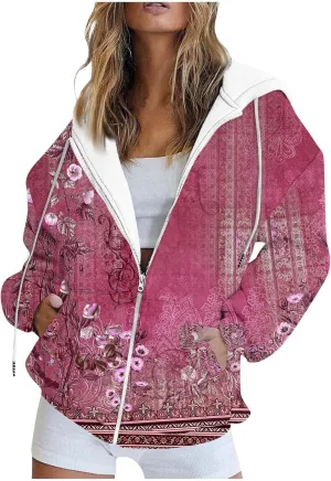 Womens Zip Up Hoodies Oversized Long Sleeve Sweatshirts Casual Y2K Hoodie 2024 Fall Jacket with Pockets