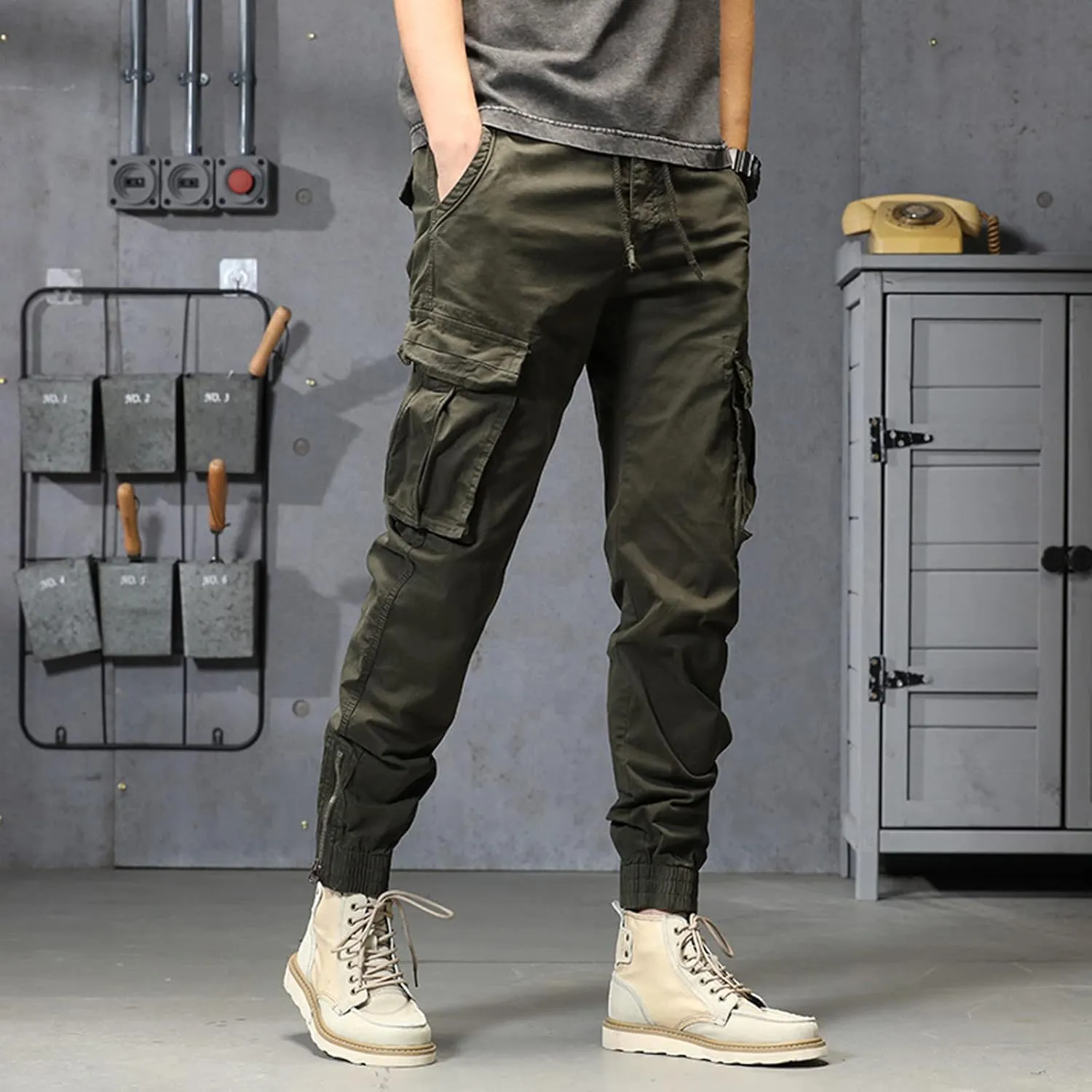 Work Pants for Men Slim Fit Men's Wild Cargo Pants Casual Joggers Sweatpants Outdoor Waterproof Hiking Work Pants