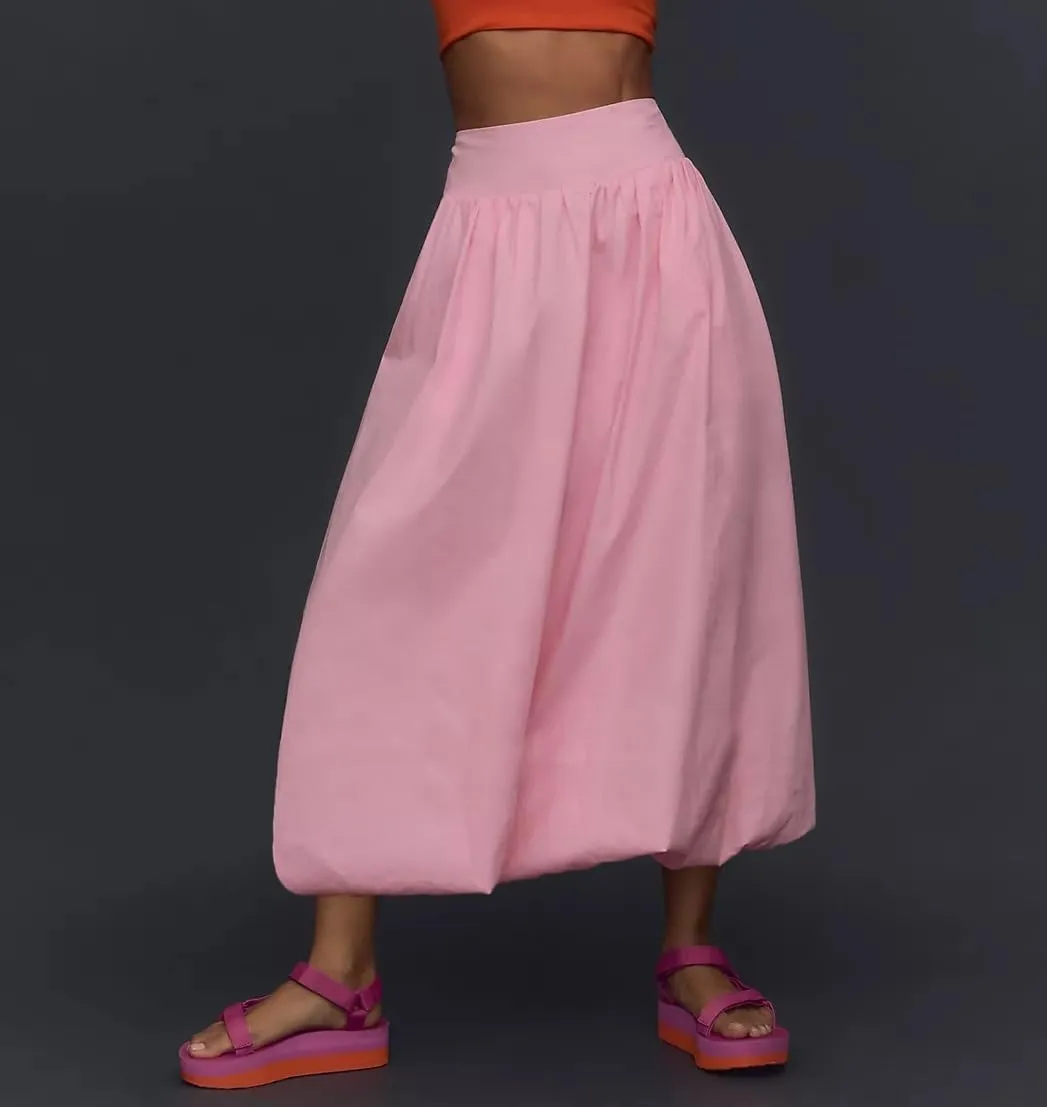 Y2k Cute Bubble Maxi Skirt for Women Low Rise Aline Flowy Puffy Long Skirt Fairy Ruffle Pleated Balloon Skirt
