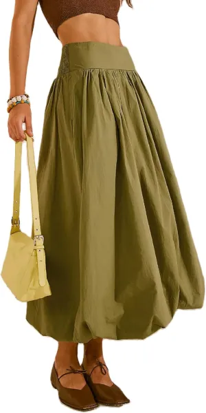 Y2k Cute Bubble Maxi Skirt for Women Low Rise Aline Flowy Puffy Long Skirt Fairy Ruffle Pleated Balloon Skirt