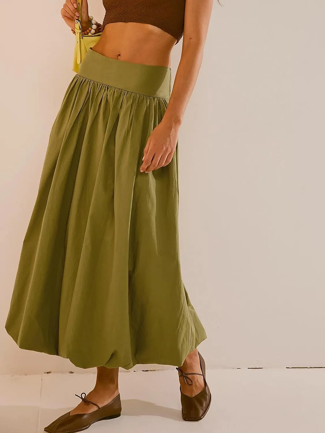 Y2k Cute Bubble Maxi Skirt for Women Low Rise Aline Flowy Puffy Long Skirt Fairy Ruffle Pleated Balloon Skirt