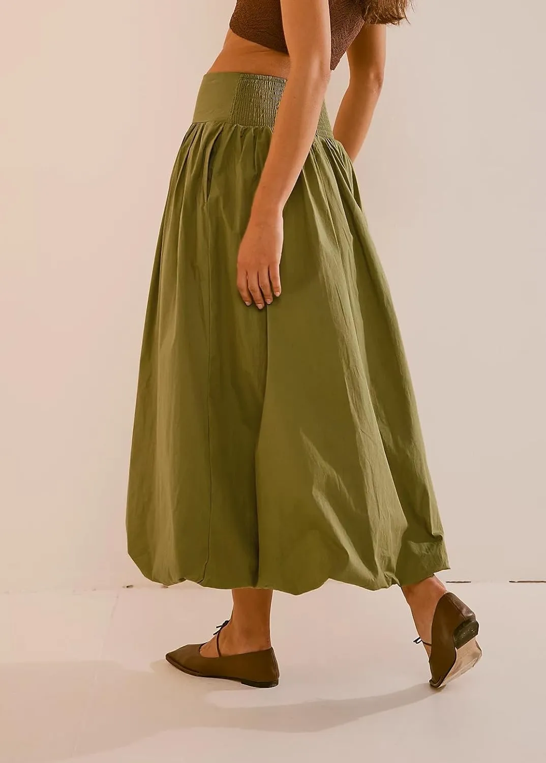 Y2k Cute Bubble Maxi Skirt for Women Low Rise Aline Flowy Puffy Long Skirt Fairy Ruffle Pleated Balloon Skirt