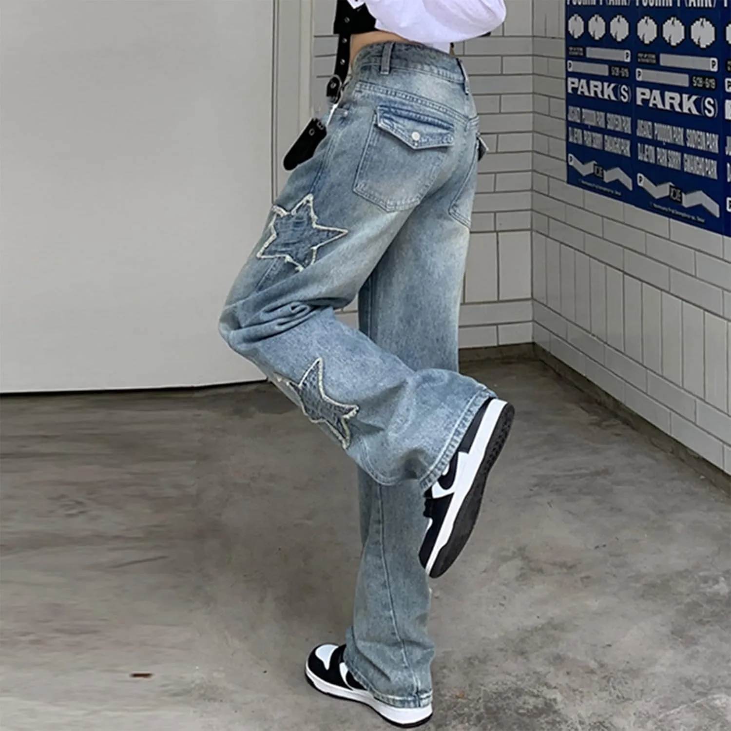 Y2k Emo Star Cargo Jeans Womens Cute Jeans for Teens