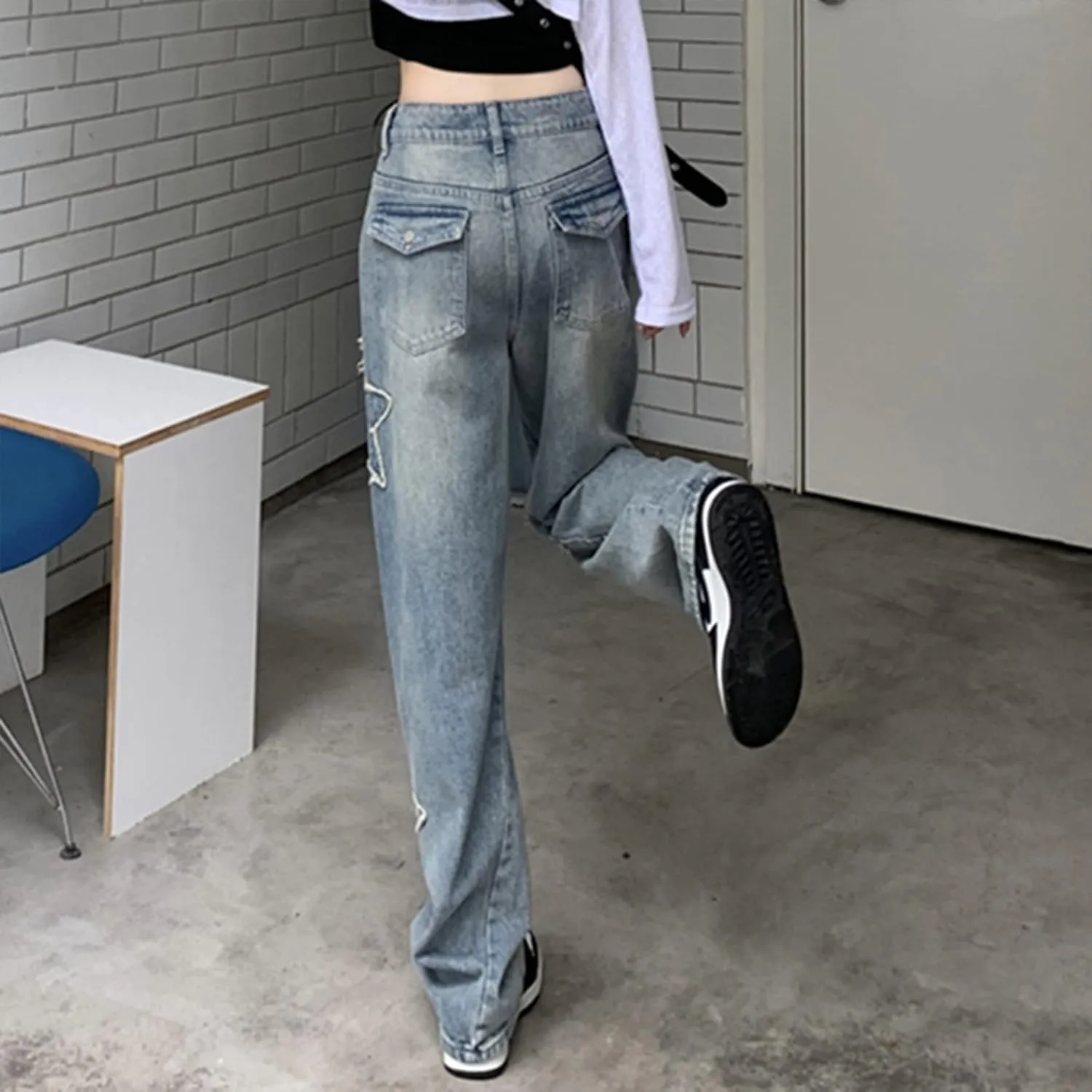 Y2k Emo Star Cargo Jeans Womens Cute Jeans for Teens