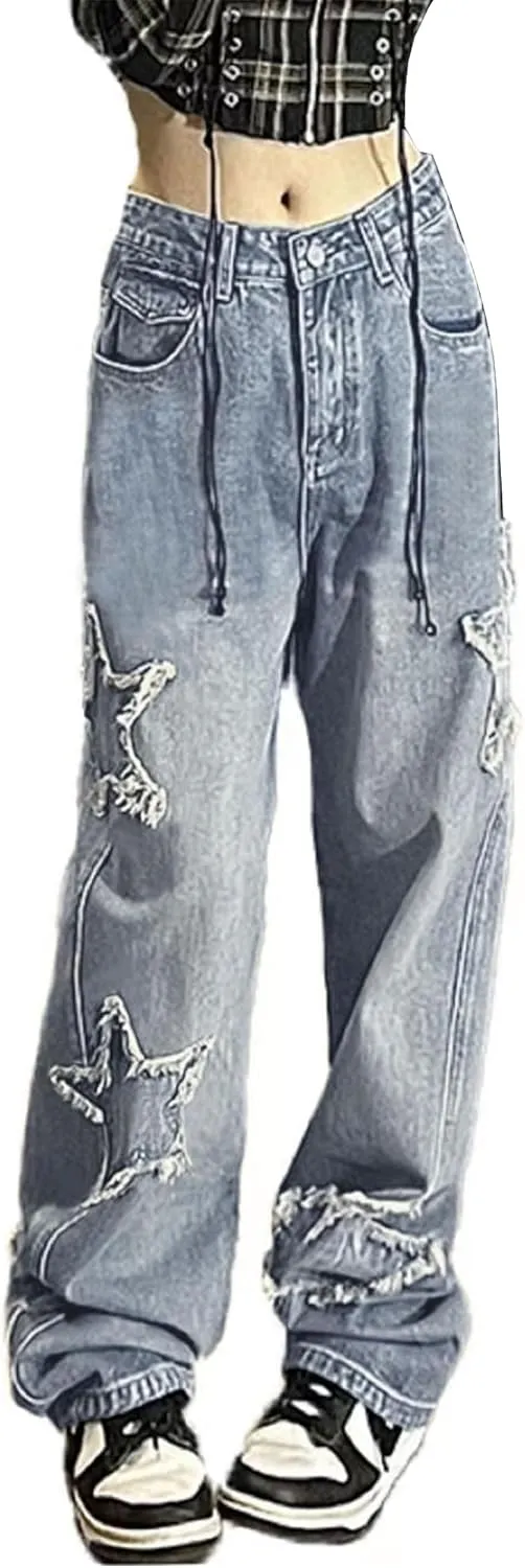 Y2k Emo Star Cargo Jeans Womens Cute Jeans for Teens