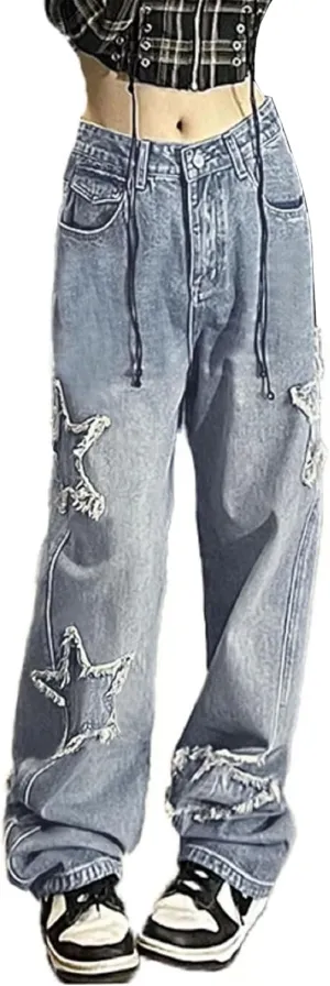 Y2k Emo Star Cargo Jeans Womens Cute Jeans for Teens