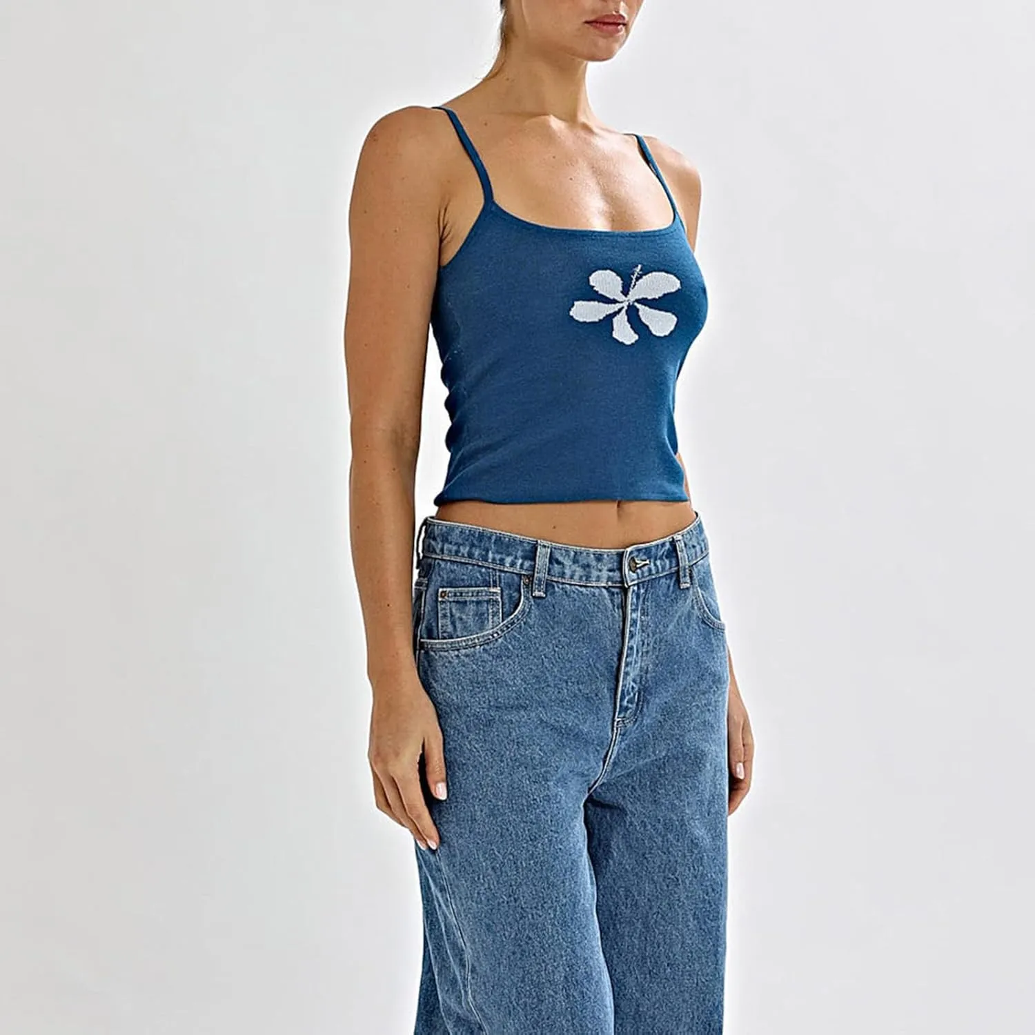 Y2k Floral Tank Top for Women Sleeveless Spaghetti Strap Slim Fit Camisole Cami Aesthetic Going Out Crop Top