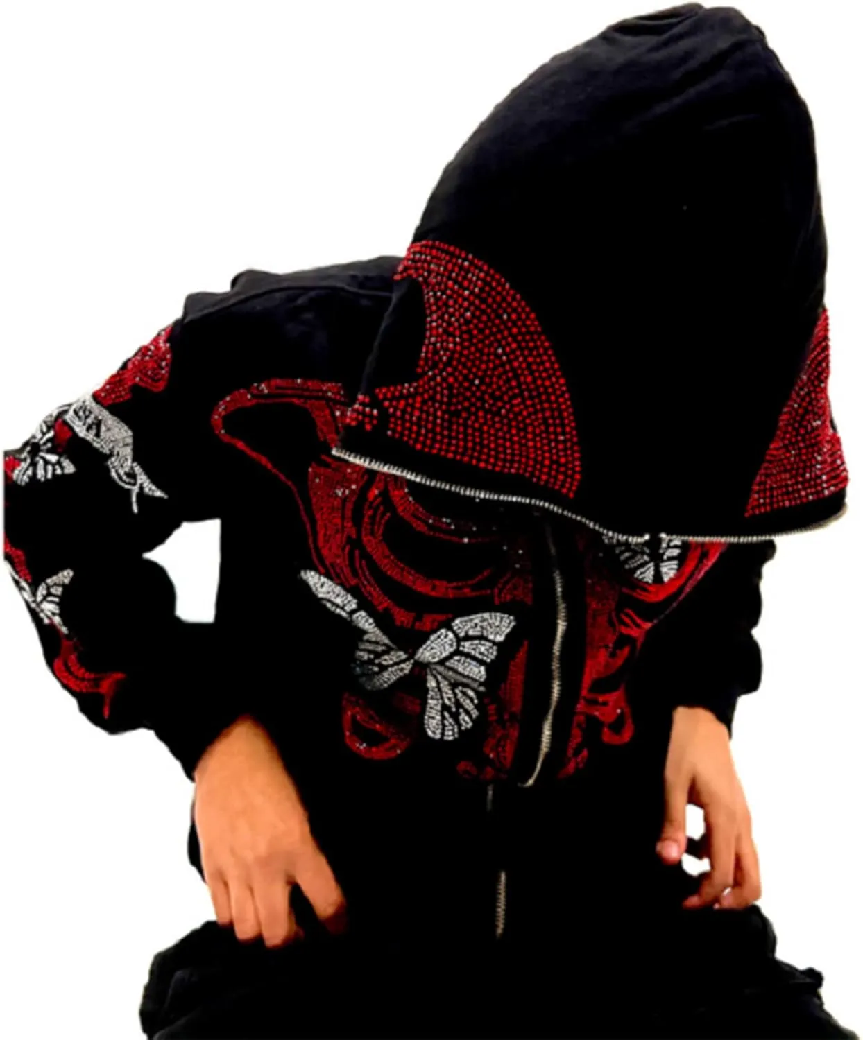Y2K Hoodie Full Zip Up Hoodie Over Face Women Men Skeleton Skull Print Hooded Aesthetic Sweatshirts
