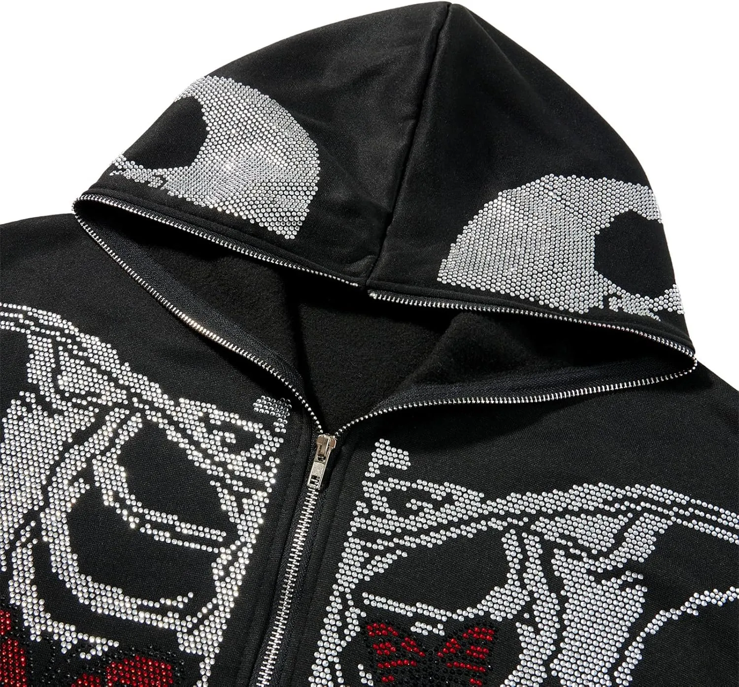 Y2k Women Men Rhinestone Skeleton Hoodies Zip Up Spider Punk Jacket Oversized Sweatshirt Gothic Streetwear