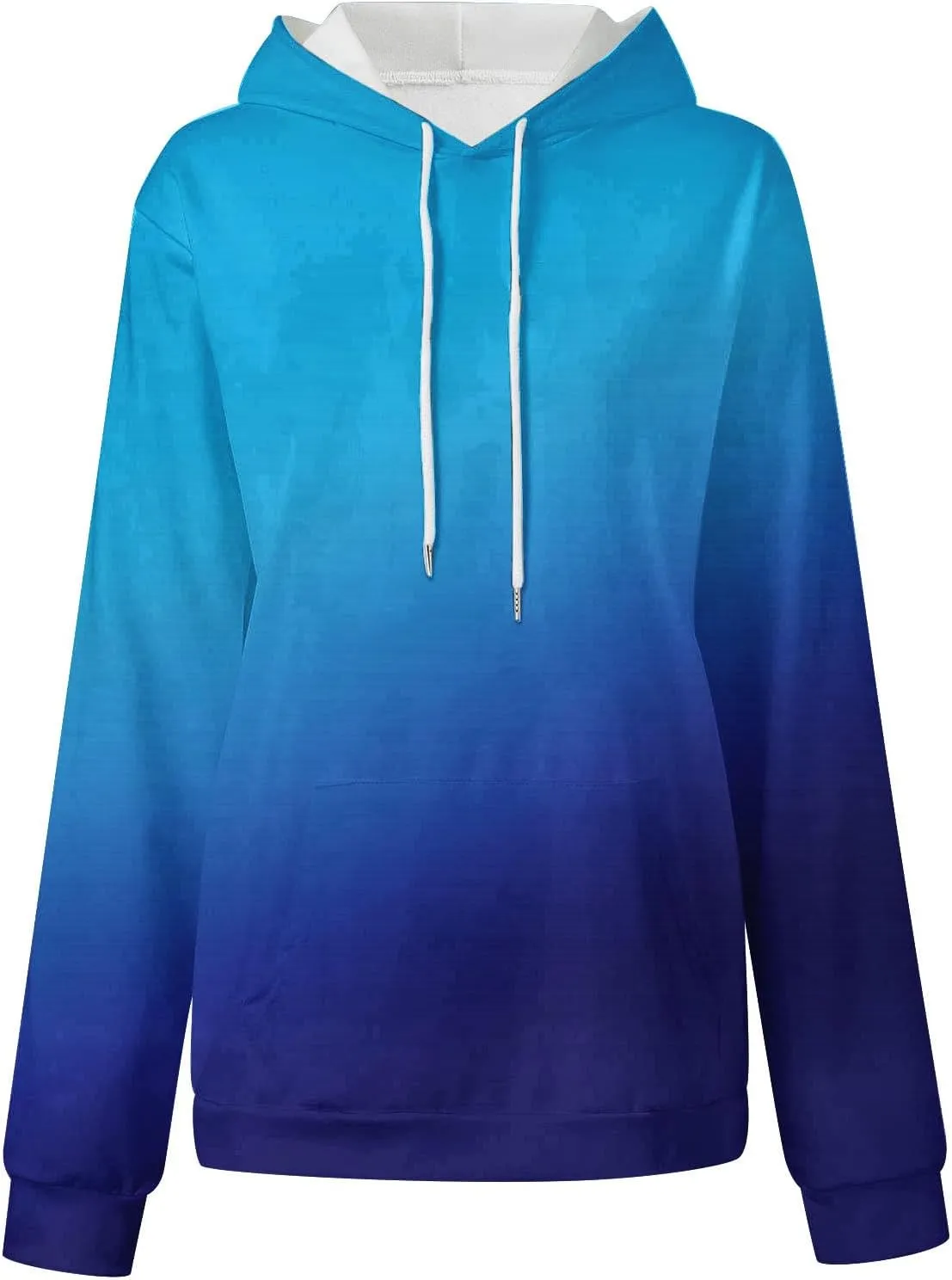 ZDRZK Hoodies For Women Gradient Print Casual Crewneck Long Sleeve Sweatshirts Hooded Loose Fit Oversized Pullover