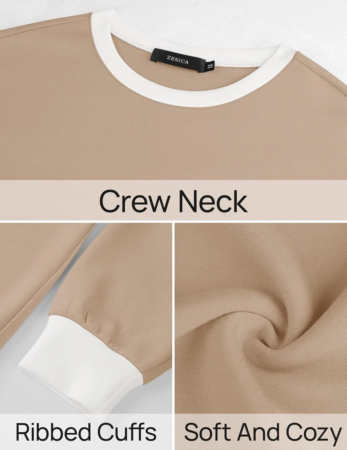 ZESICA Sweatshirts for Women Casual Long Sleeve Crewneck Contrast Color Oversized Pullover Tops Trendy Clothes