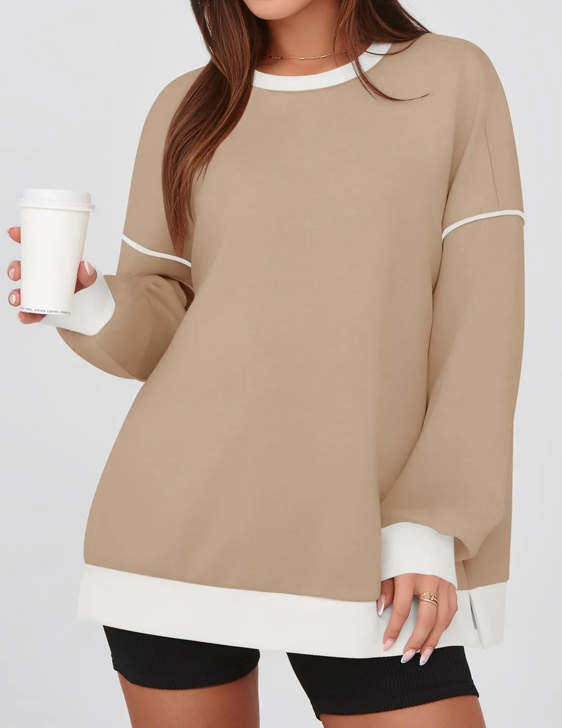 ZESICA Sweatshirts for Women Casual Long Sleeve Crewneck Contrast Color Oversized Pullover Tops Trendy Clothes
