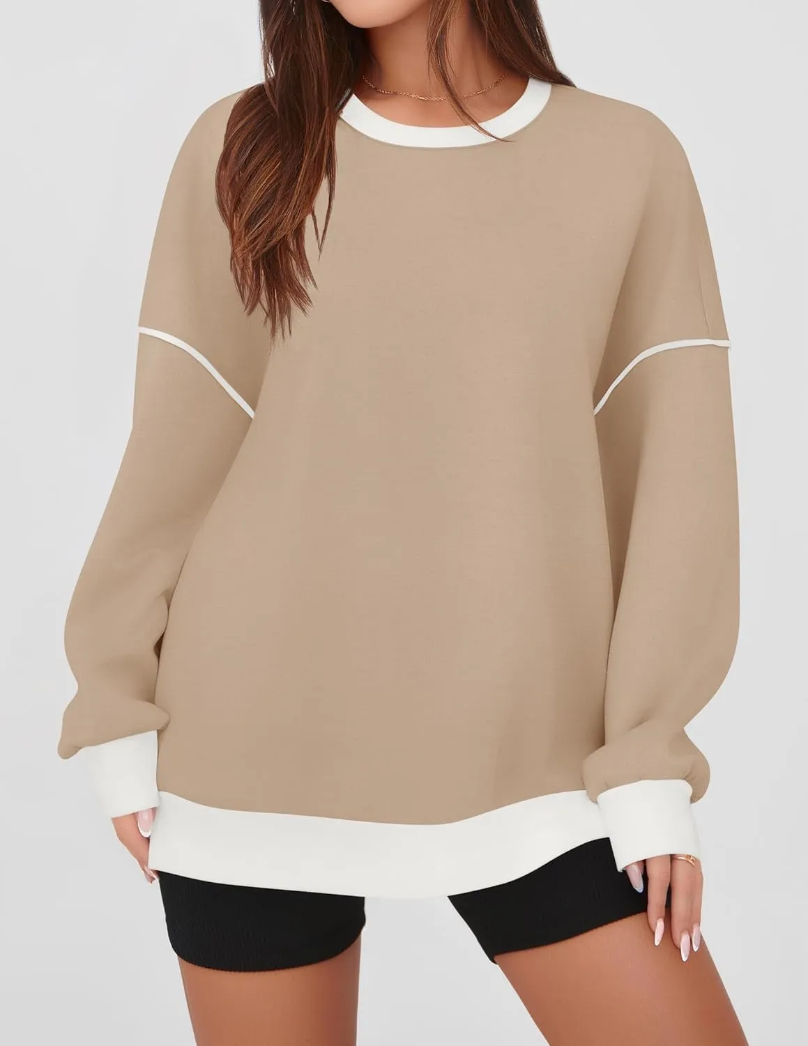 ZESICA Sweatshirts for Women Casual Long Sleeve Crewneck Contrast Color Oversized Pullover Tops Trendy Clothes
