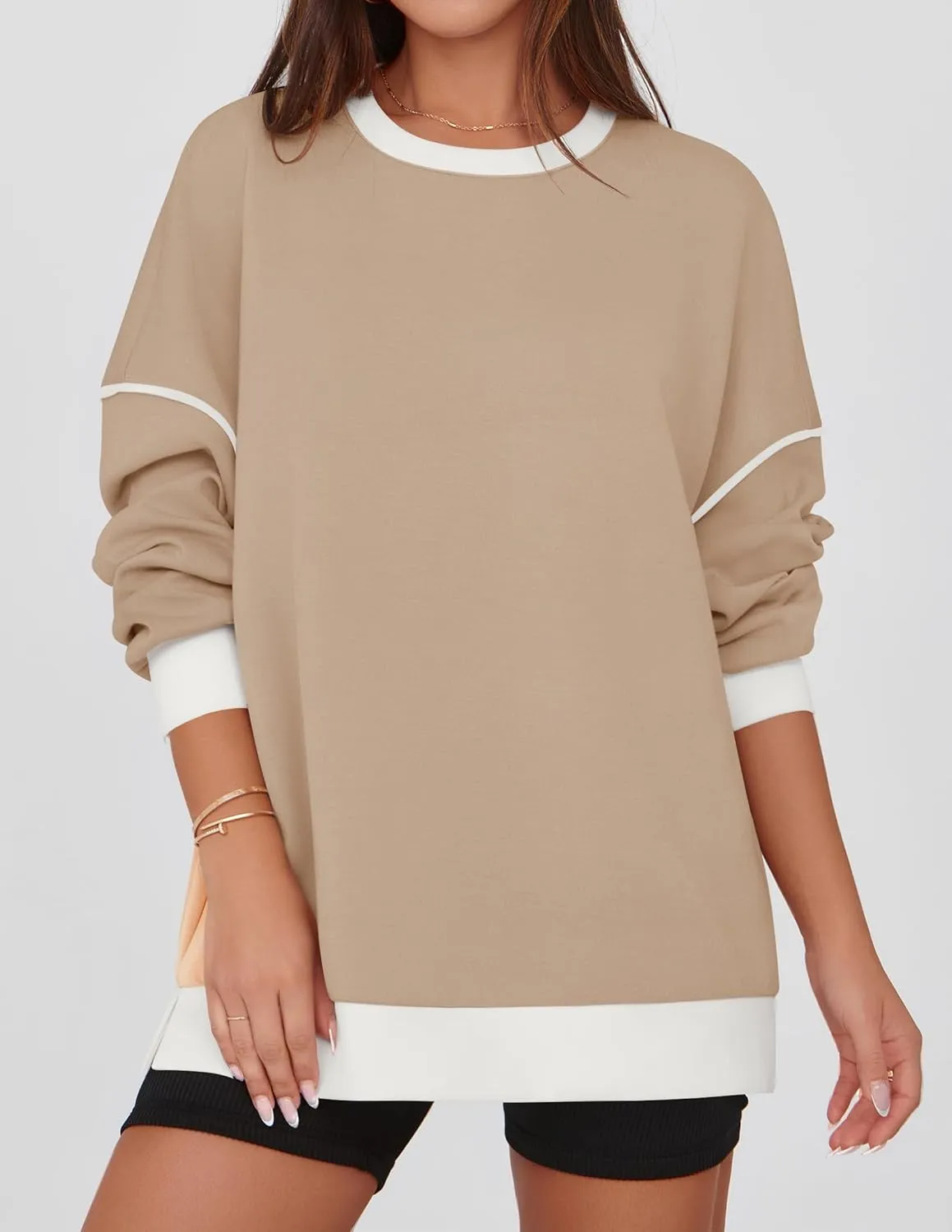 ZESICA Sweatshirts for Women Casual Long Sleeve Crewneck Contrast Color Oversized Pullover Tops Trendy Clothes