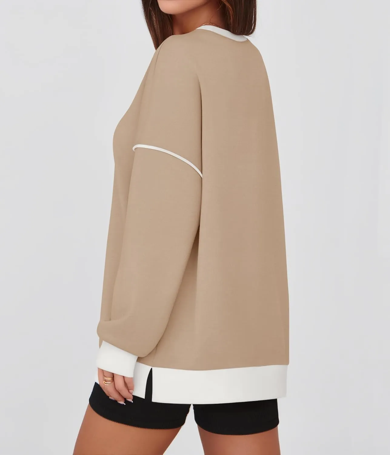 ZESICA Sweatshirts for Women Casual Long Sleeve Crewneck Contrast Color Oversized Pullover Tops Trendy Clothes