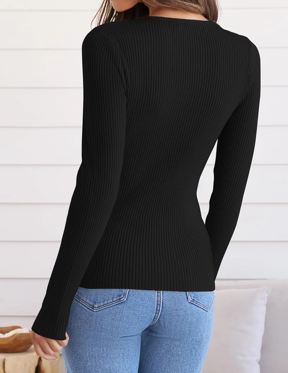 ZESICA Women's Long Sleeve Crewneck Shirts Spring Knit Sweater Slim Fitted Casual Basic Tee Tops