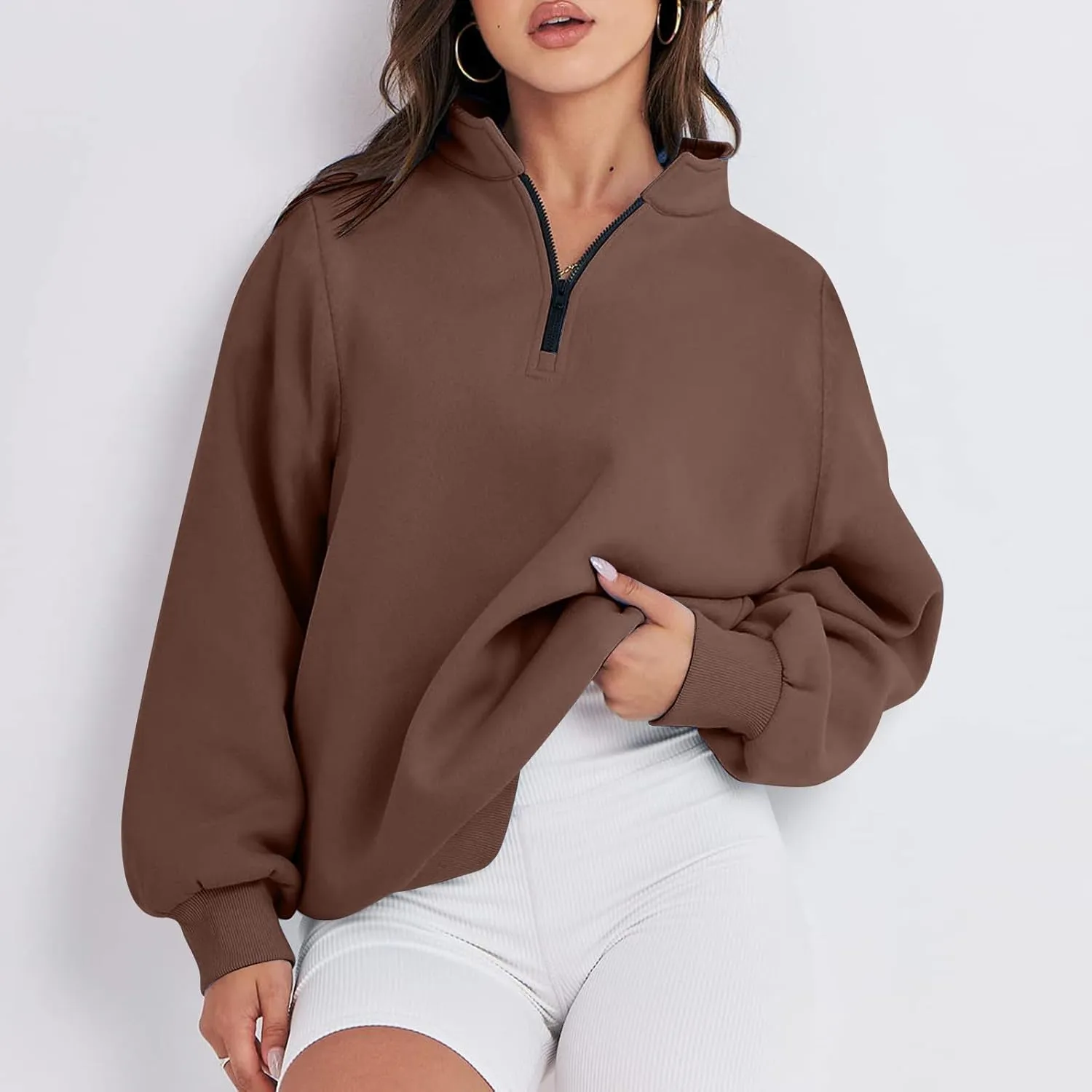 Zip Up Hoodies For Women Oversized Long Sleeve Crop Sweatshirt Quarter Zip Pullover Tops Fall Fashion Clothes 2023