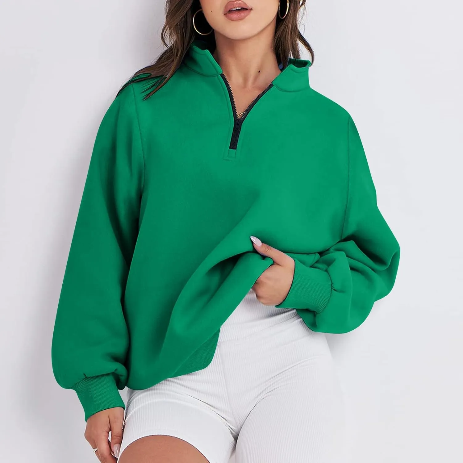 Zip Up Hoodies For Women Oversized Long Sleeve Crop Sweatshirt Quarter Zip Pullover Tops Fall Fashion Clothes 2023