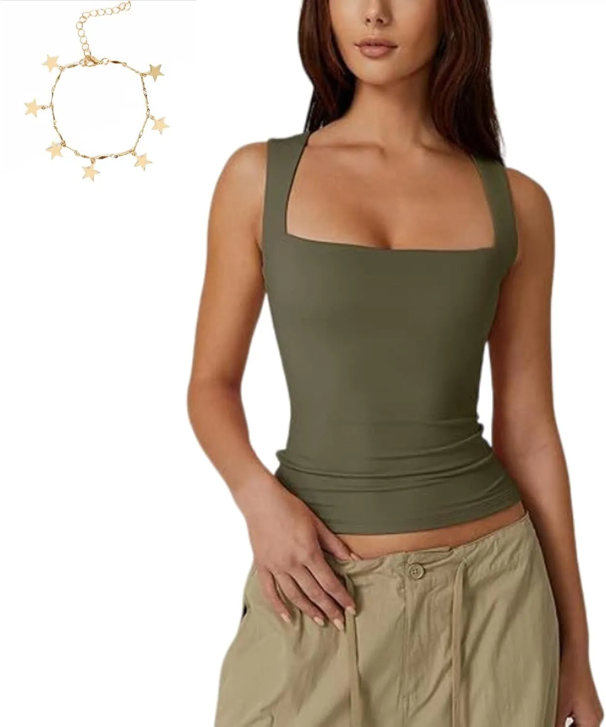 Zovara Tank Top, Zovara - Snatched Square Neck Double Layered Tank Top, Women's Sleeveless Double-Layer T Shirts