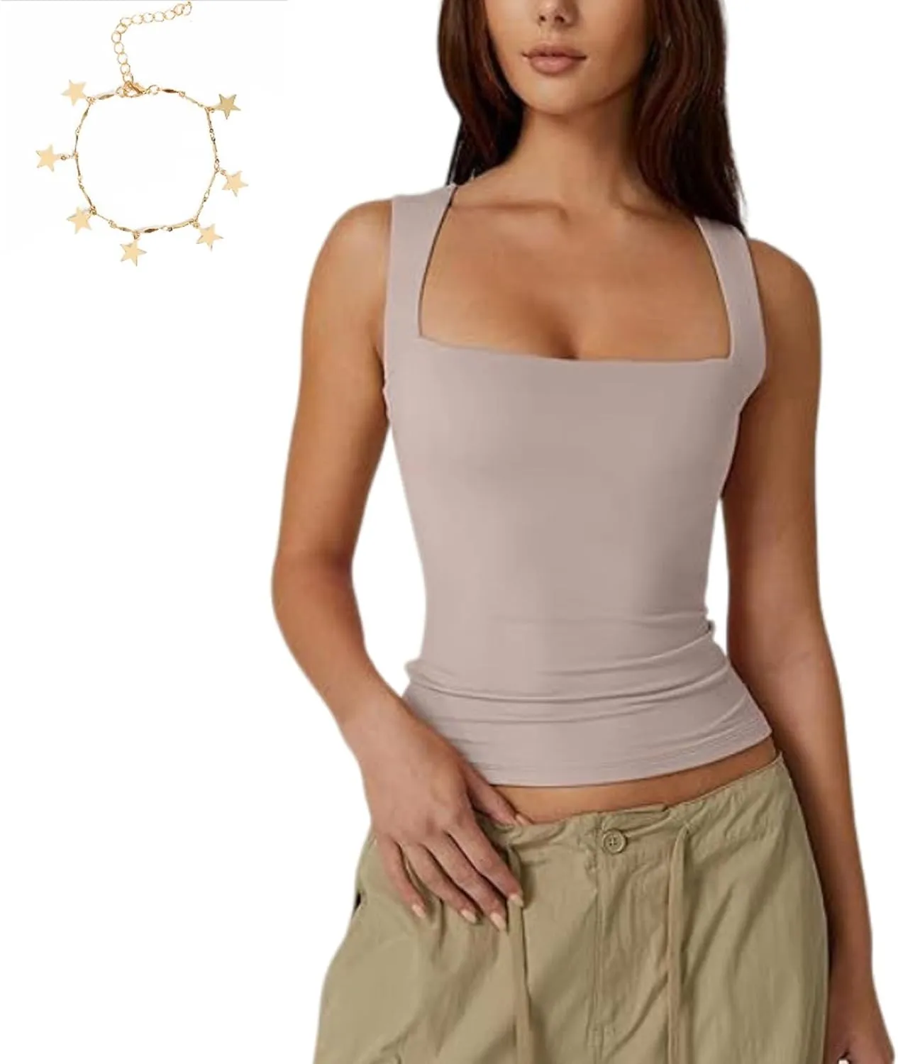 Zovara Tank Top, Zovara - Snatched Square Neck Double Layered Tank Top, Women's Sleeveless Double-Layer T Shirts