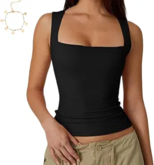 Zovara Tank Top, Zovara - Snatched Square Neck Double Layered Tank Top, Women's Sleeveless Double-Layer T Shirts