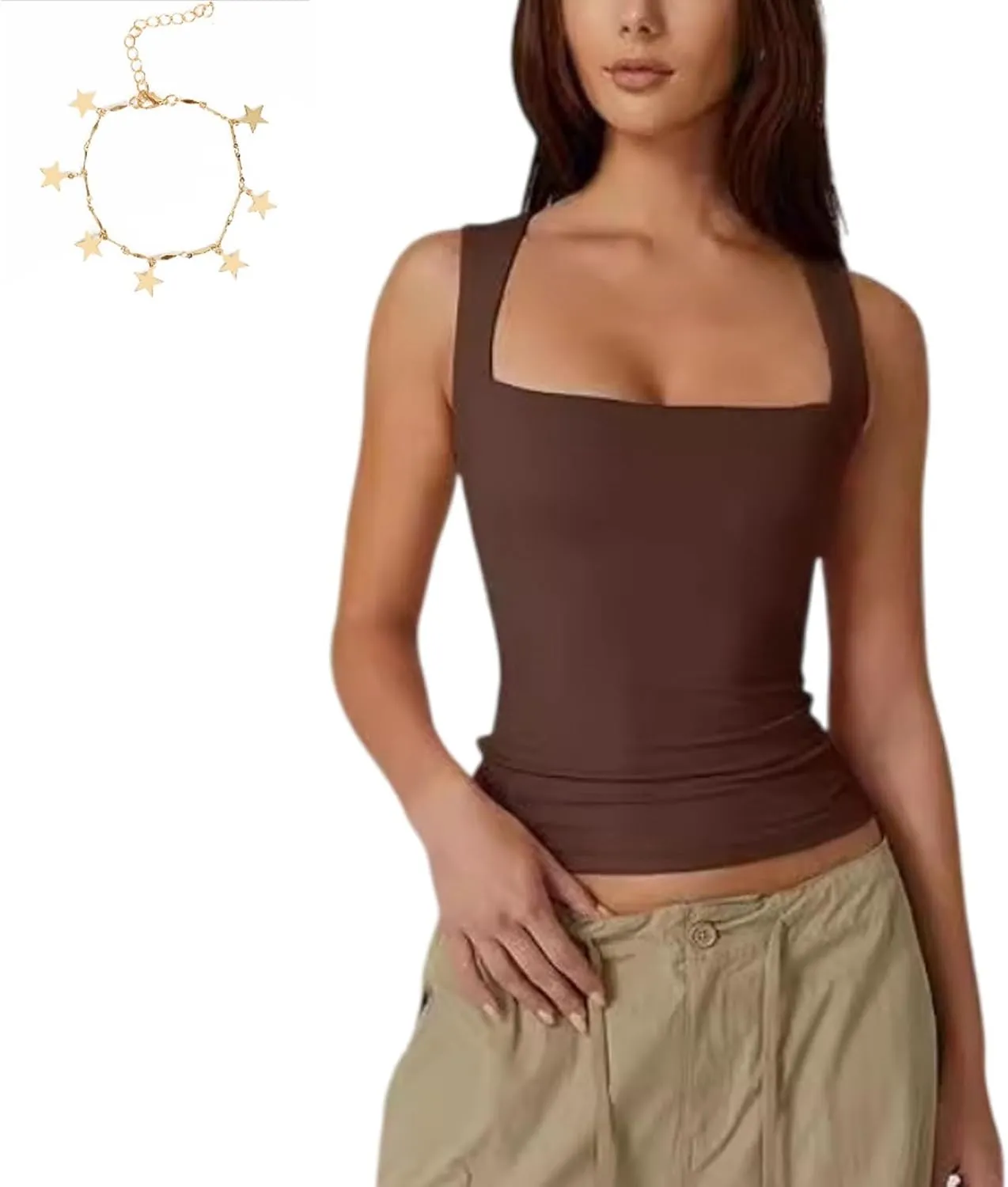 Zovara Tank Top, Zovara - Snatched Square Neck Double Layered Tank Top, Women's Sleeveless Double-Layer T Shirts