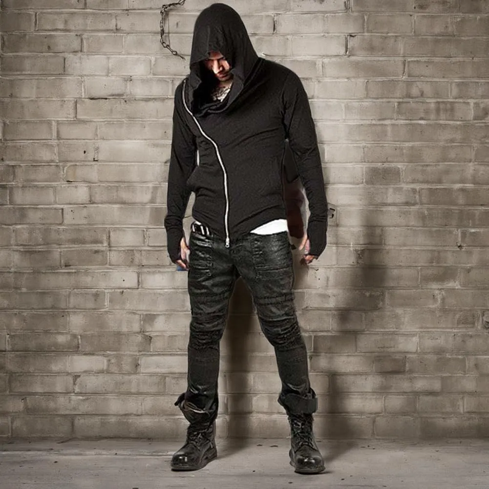ZUEVI Men's Hoodies Cool Side Zipper Assassin Robe Jacket Cosplay Hooded Sweatshirts