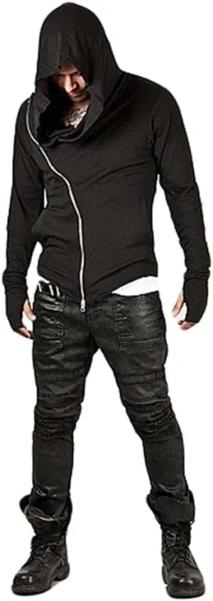ZUEVI Men's Hoodies Cool Side Zipper Assassin Robe Jacket Cosplay Hooded Sweatshirts