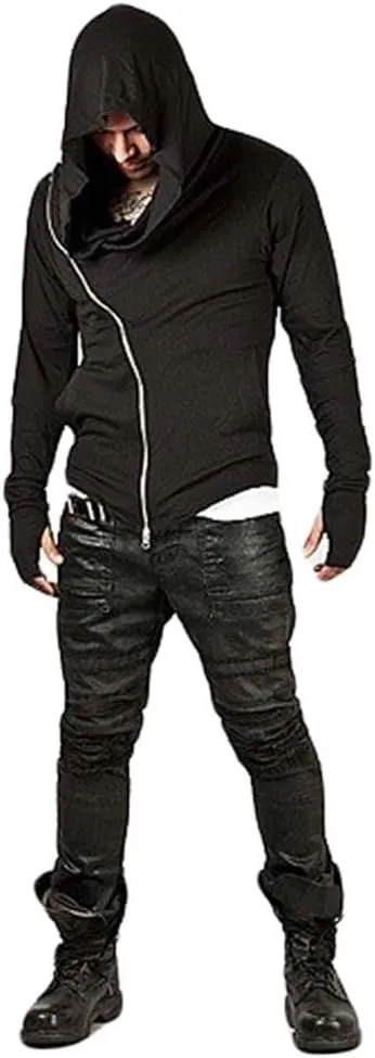 ZUEVI Men's Hoodies Cool Side Zipper Assassin Robe Jacket Cosplay Hooded Sweatshirts