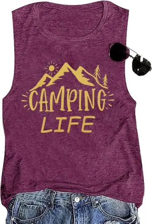 ZXCAHPT Tank Tops for Women Camping Life Graphic Tank Top Outdoor Hiking Sleeveless Tee Summer Mountain Loose Fit Vest Tees